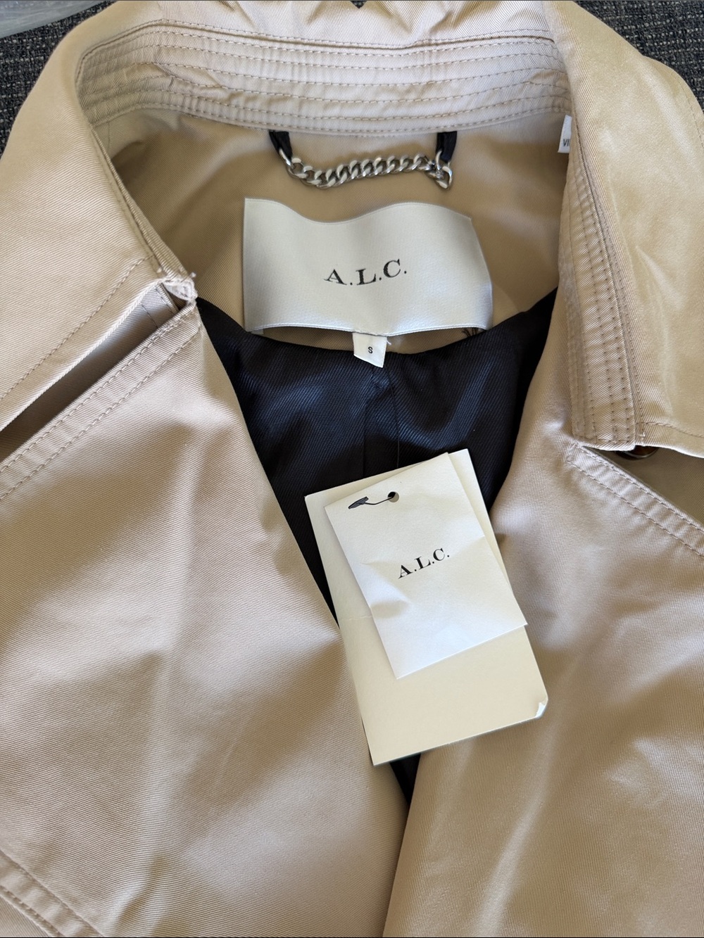 A.L.C. Beige Double-Breasted Trench Coat with Waist Tie - Picture 3 of 3